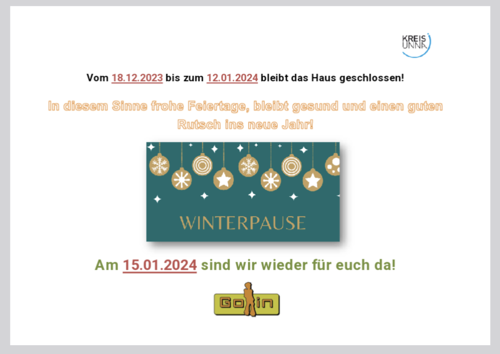 Winterpause vom 18.12.2023 bis 12.01.2024
